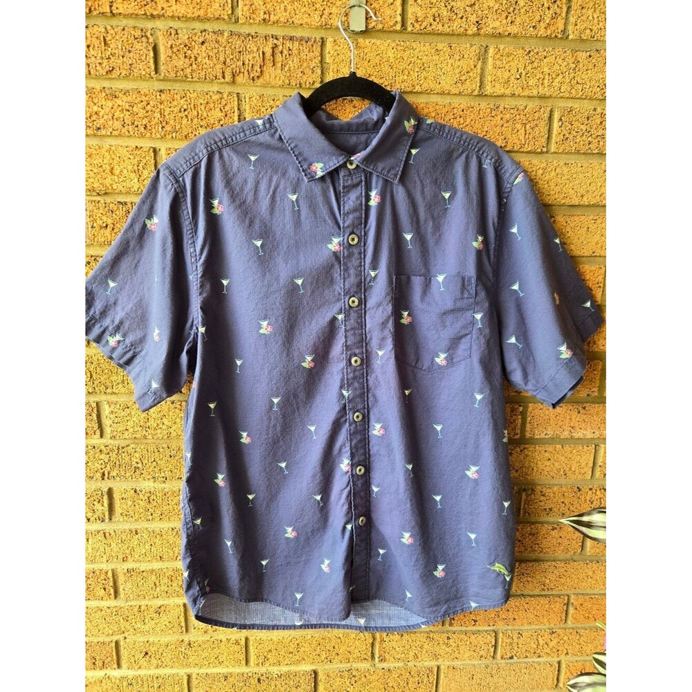 Tommy Bahama Martini Marlin Tropical Cotton Button Down Shirt Blue 🍸🏝️